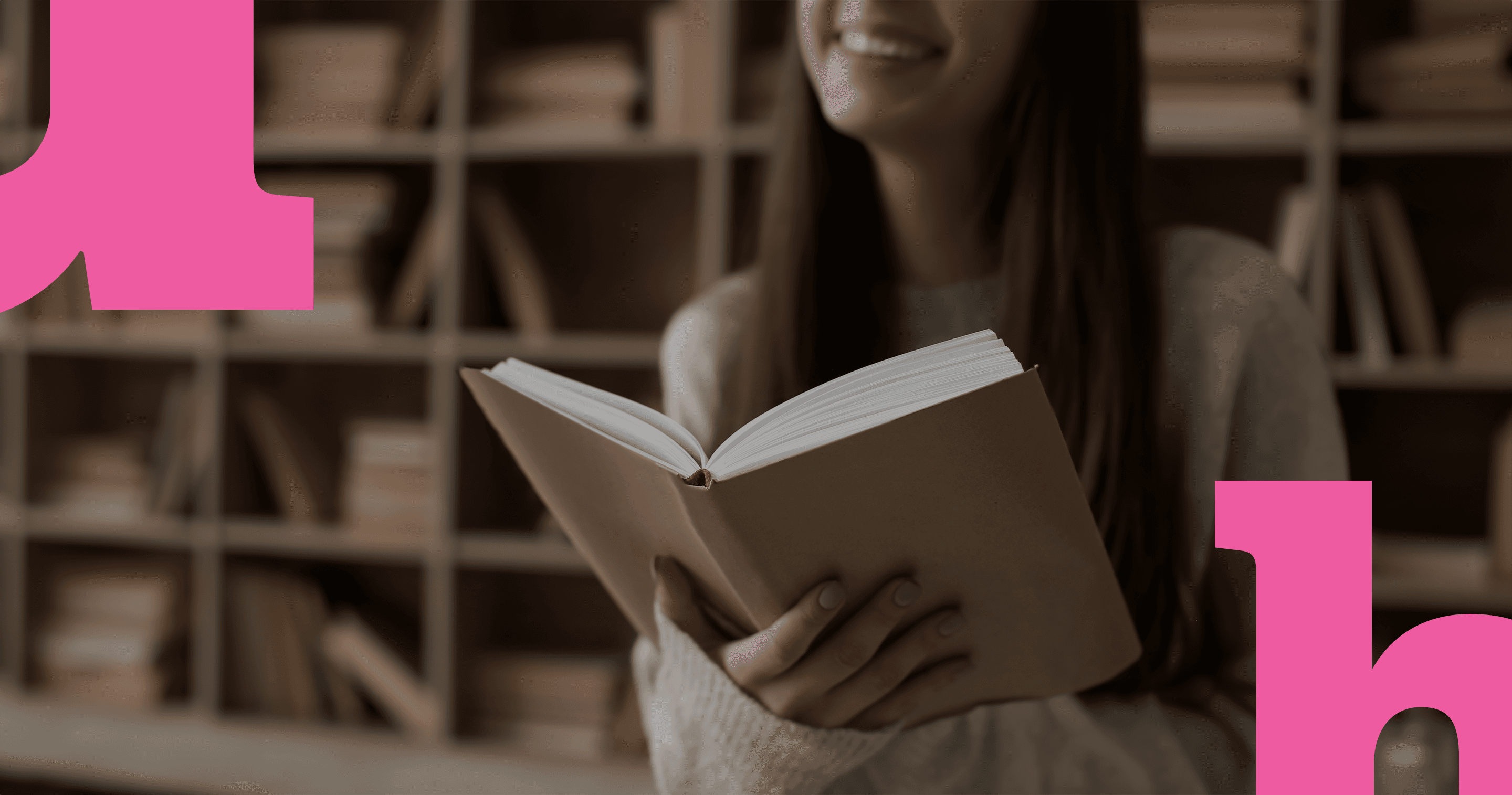 Smiling woman with a book.