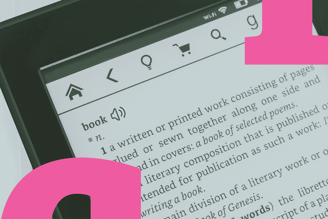 Close-up of a tablet displaying an open e-book.